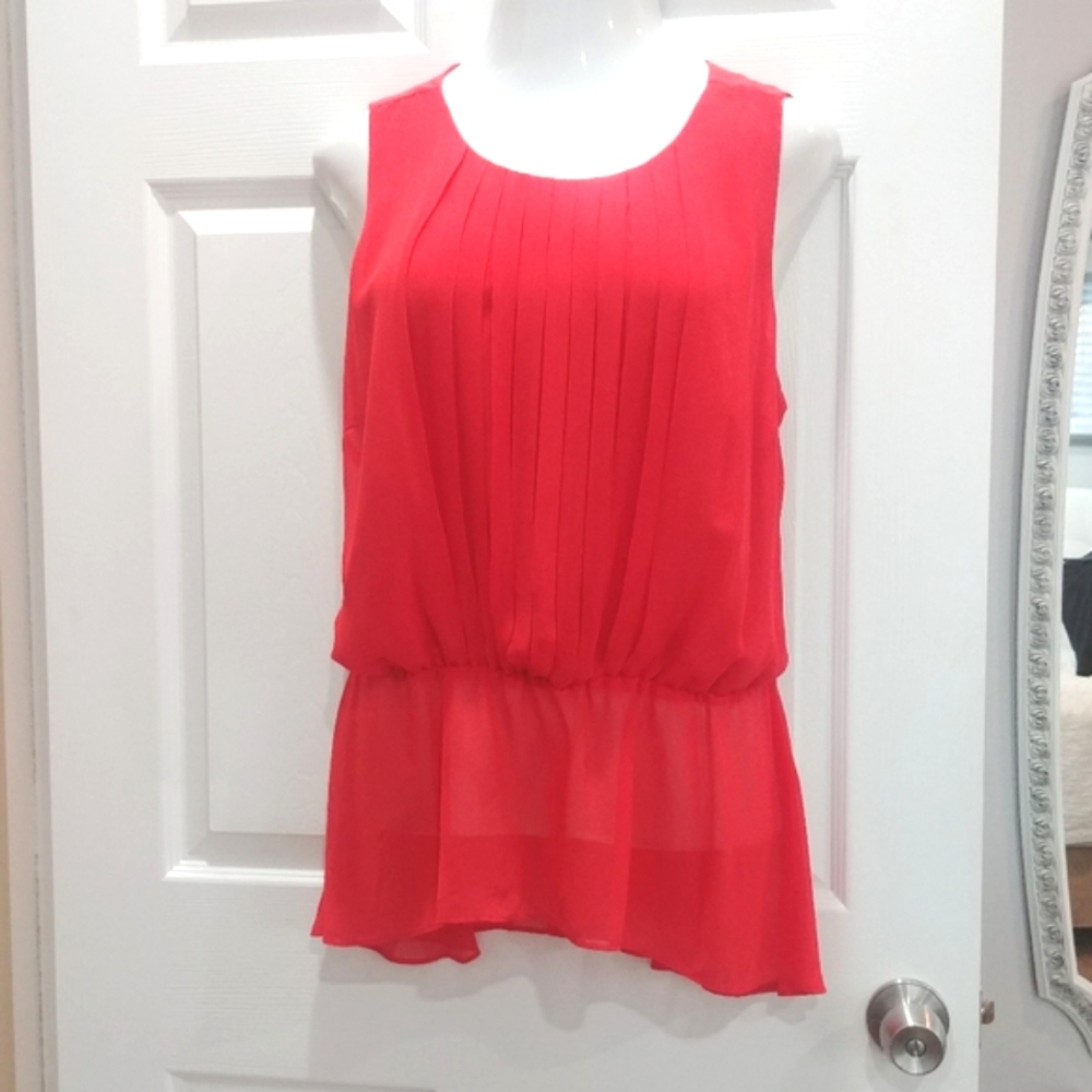 Bisou bright red tank blouse scoop neck with peplum size XL